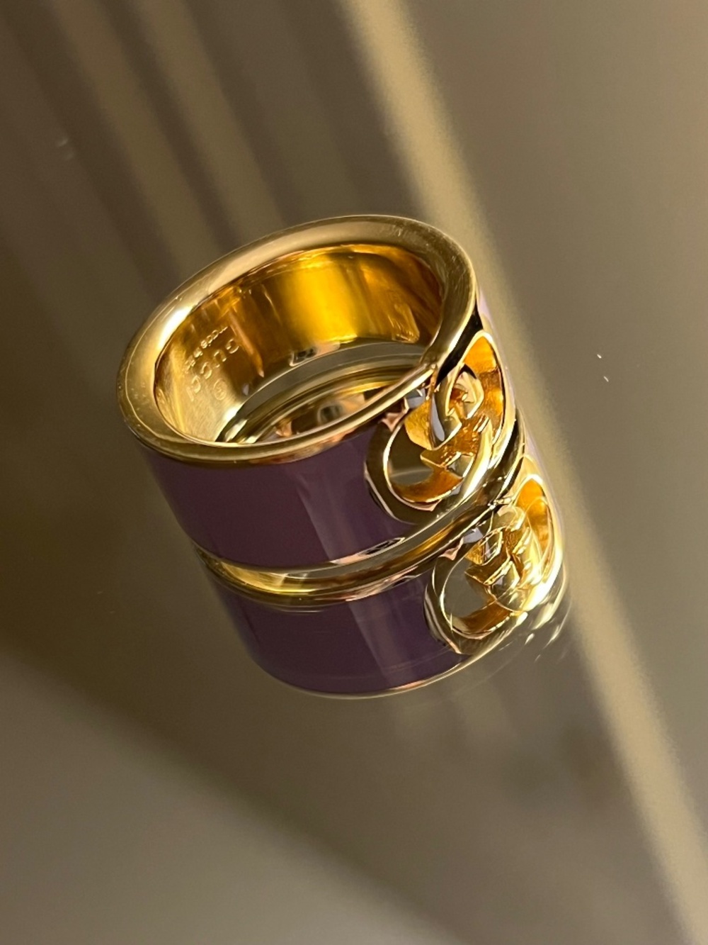 Authentic GUCCI Interlocking G Purple Enamel Ring - Size L or 8.5 US